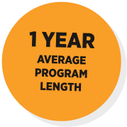 Orange circle with black text reading on a black background.