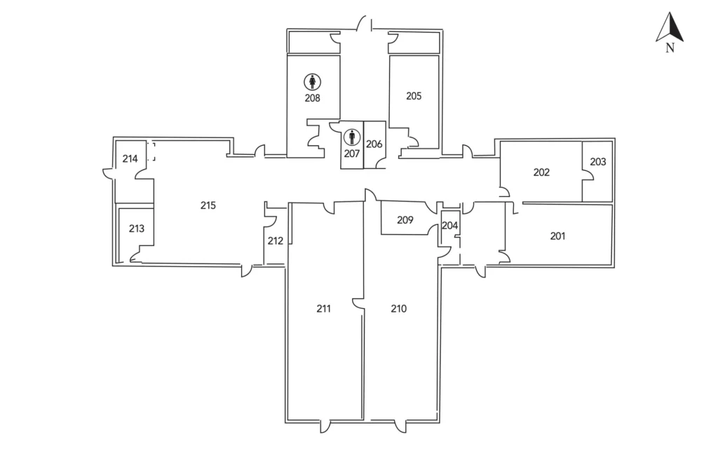 Floor plan map of the OTECH Cosmetology building showing room numbers and layout