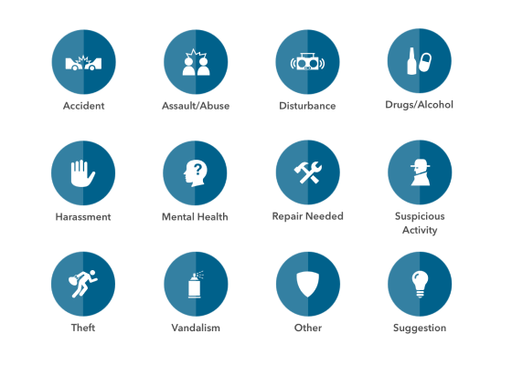 Grid of 9 communication technology icons in blue and white.